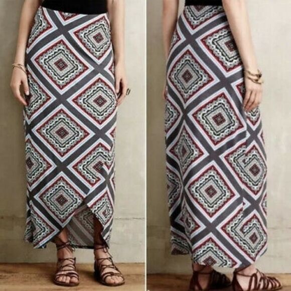 Anthropologie MAEVE Maina Geometric Faux Wrap Midi Skirt S - Picture 6 of 9